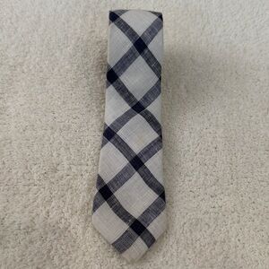 Men's Navy Plaid Linen Tie - Classic Navy Check